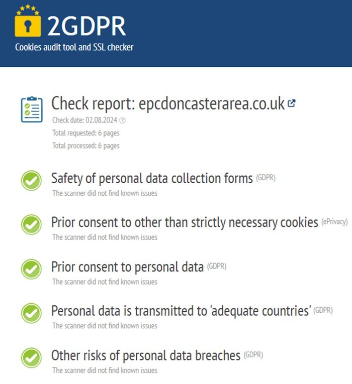 GDPR check EPC Doncaster Area 1st August 2024