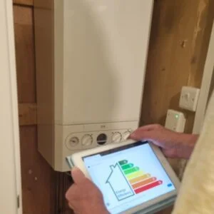EPC boiler inspection in Doncaster Paul carrying out an EPC inspection on a boiler system in a Doncaster property